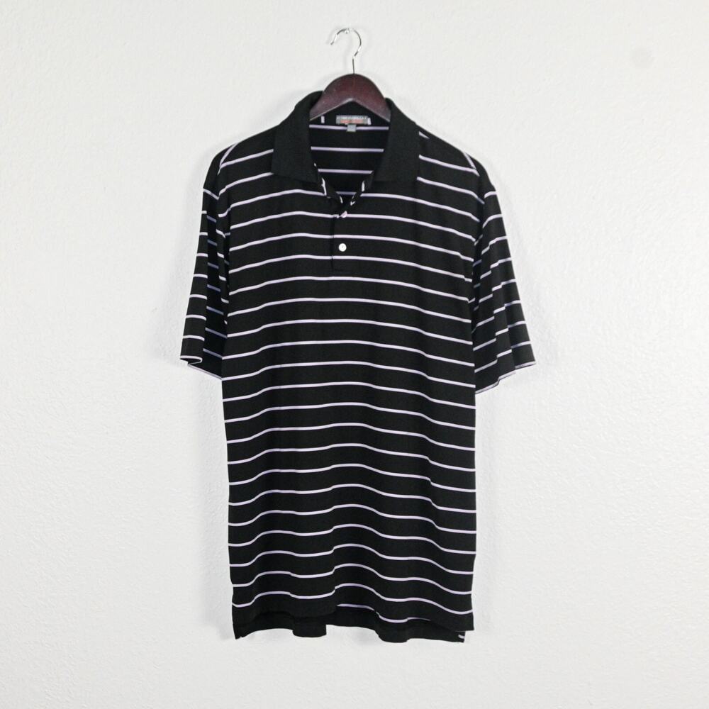 Peter Millar Summer Comfort Golf Polo Shirt Black Striped size Large